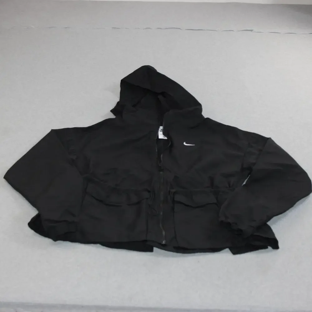 Nike Jacket Women XS Black Hooded Full Zip Cropped Windbreaker Run Athletic